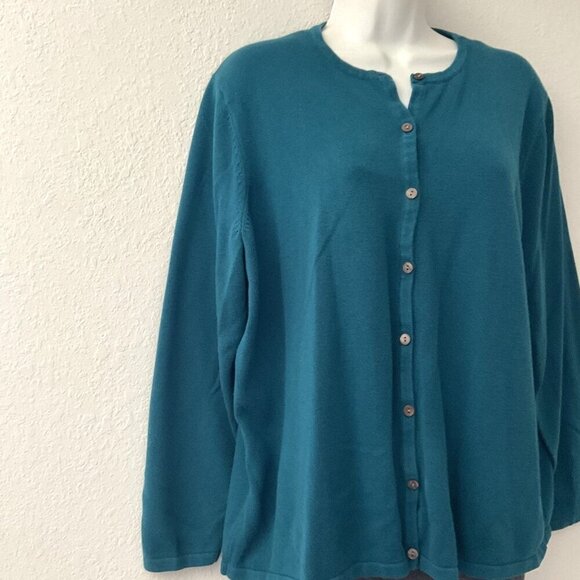 LIZ BAKER TURQUOISE BUTTON DOWN KNIT CARDIGAN - Picture 3 of 9